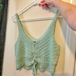 Large Seafoam Green Hollister Crochet Croptop (Back is the Cover Photo)